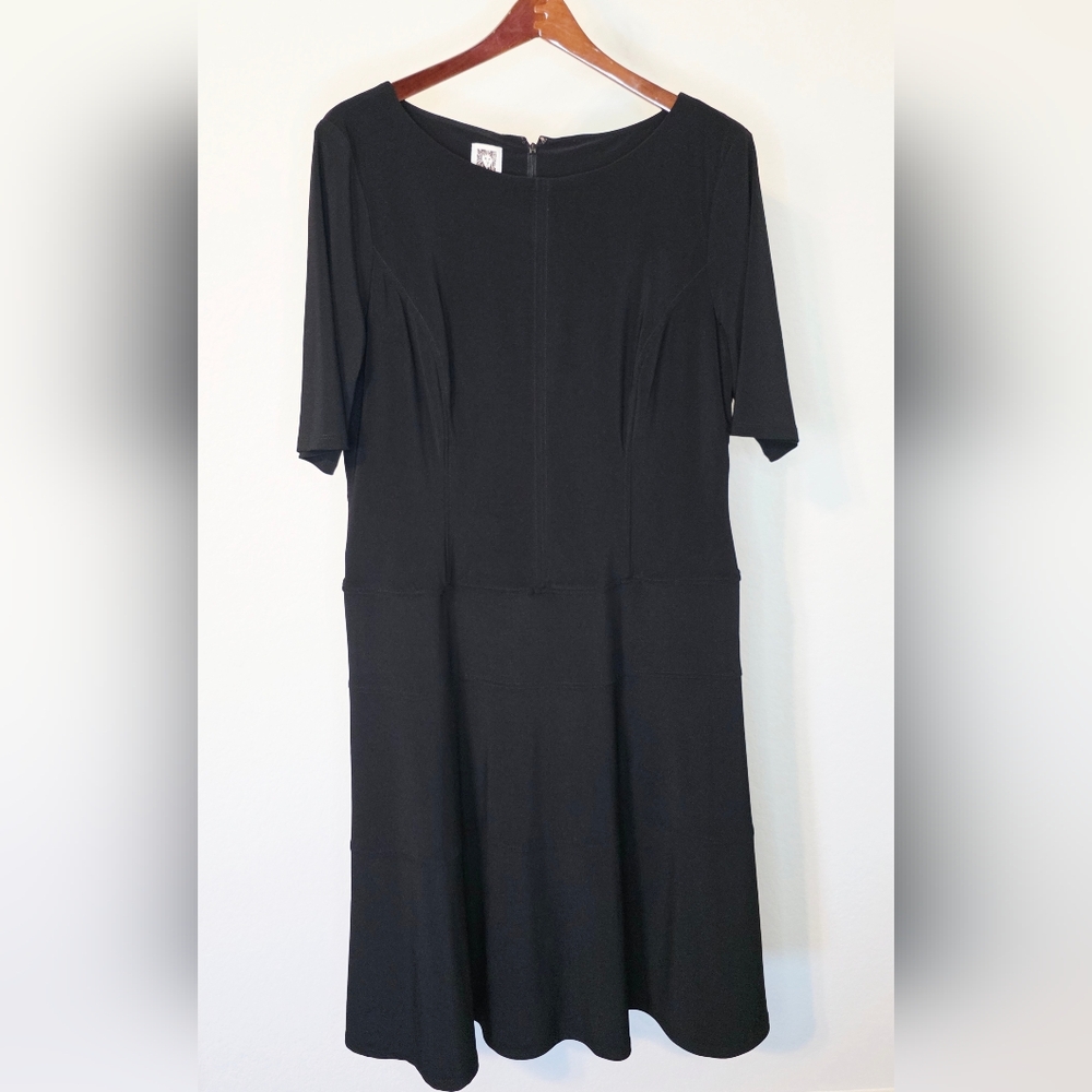 Anne Klein Black Midi Dress Size 14 Classic Fit & Flare Career Cocktail - Picture 1 of 14